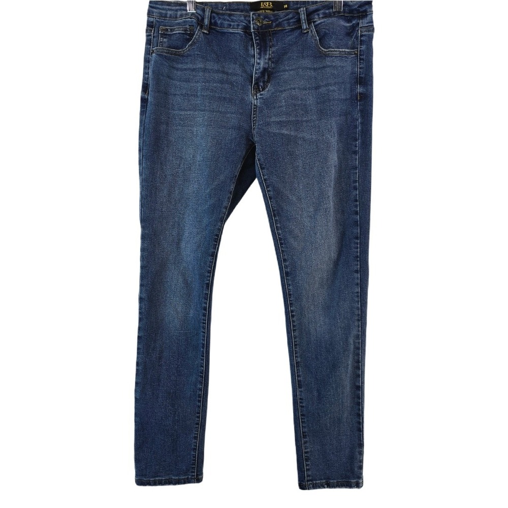Lucky & Blessed Jeans Women's 14 Blue Mid Rise‎ Skinny Dark Wash Denim Straight